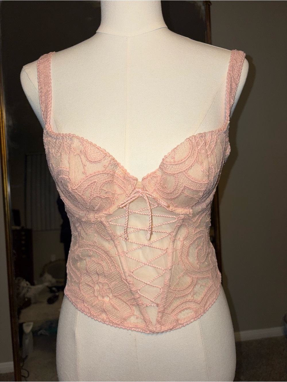Victoria's Secret Pink Lace Corset Bralette with Lace-Up Front